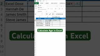 Excel trick 15 Calculate Age excel exceltricks exceltips exceltutorial trendingreels reels [upl. by Strait]