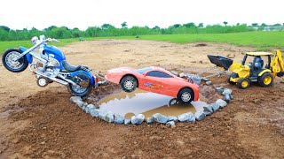 New Bugatti Car And New Jcb 3dx Xpert Accident Pulling Out Jcb 3dx Hero Bike  Cartoon video  CSToy [upl. by Adamsen]