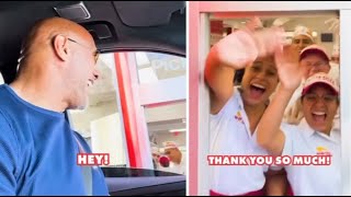 Dwayne Johnson stop for fans while visiting an InNOut Burger drivethru [upl. by Alisander]