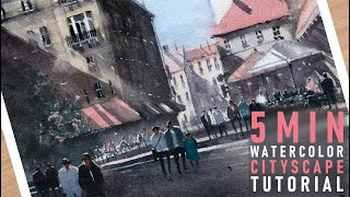 Cityscape Watercolor Painting Tutorial in 5 min [upl. by Lanza]