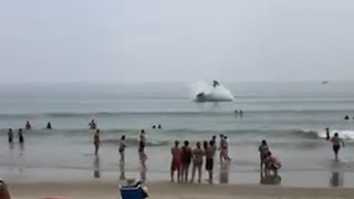 Plane crash lands into ocean off Hampton Beach in NH [upl. by Adnicul]