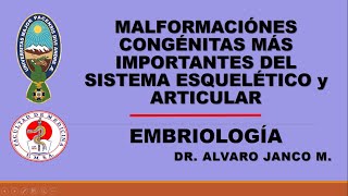 Malformaciones congénitas sistema Esquelético y articular EMBRIOLOGÍA Dr Alvaro Janco M [upl. by Longawa]