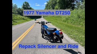 1977 Yamaha DT250 RebuildRepack SilencerMuffler and Ride [upl. by Brynna]