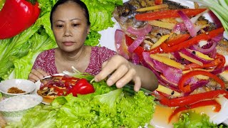 Escabeche Isda Gulay Lettuce Bell Pepper Spring Onion ASMR  Filipino Food Mukbang Philippines [upl. by Akkinahs]