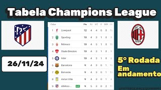 Tabela Atualizada Liga dos Campeões Parcial 261124 Champions League 2425 [upl. by Aurelea]