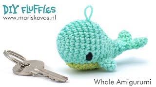 How to crochet  easy whale Amigurumi keychain tutorial  great for beginners  English [upl. by Yelich]