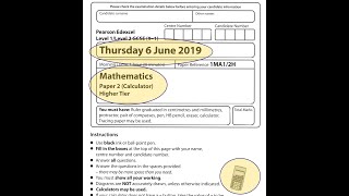 EDEXCEL GCSE Maths June 2019 Paper 2 Higher Calculator 2H [upl. by Anoiuq]