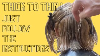 How To Thin Out Thick Hair  Textured Blunt Bob Haircut [upl. by Smaj]