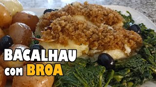 Bacalhau com Broa e Grelos salteados Receita Portuguesa bacalhau receitasimples bacalhaunoforno [upl. by Aihsiym]