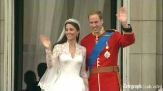 Royal wedding video Prince William and his bride Kate enjoy first royal wedding day kiss [upl. by Garbers]