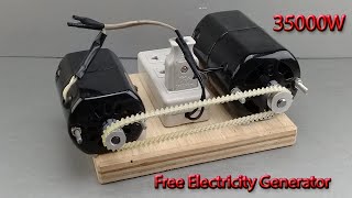 I Make 220V 35000W Free Generator With Two Sewing Machine Motor [upl. by Axela]