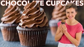 Easy CHOCOLATE CUPCAKES with Chocolate Buttercream Frosting [upl. by Collyer]