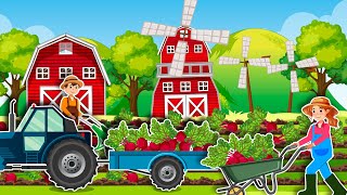 Tractor On Farm Growing and Harvesting Red Radishes  Vehicles Farm Animated [upl. by Nylavad708]