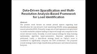 Data Driven Sparsification and Multi Resolution Analysis Based Framework for Load Identification [upl. by Adamina618]