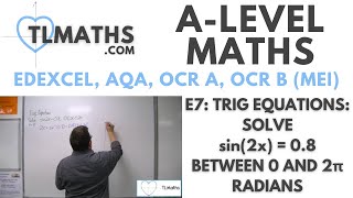 ALevel Maths E728 Trig Equations Solve sin2x  08 between 0 and 2π radians [upl. by Nytsirc]