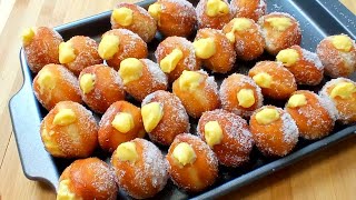 MINI BOMBOLONI ALLA CREMA SOFFICISSIMI  GONFI E LEGGERISSIMI  Krapfen  Graffe [upl. by Repsag]