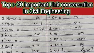 Unit Conversion In Civil EngineeringFt to inch Meter to Ft inch to cmkm to m [upl. by Annohsal720]