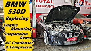 BMW 530D Engine Mounting Control Arm amp AC Compressor Change [upl. by Maegan]