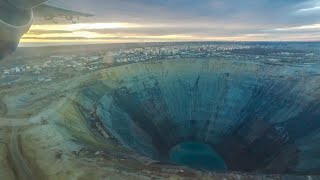 Antonov AN38 over MirnyМирный and MirМир Diamond Mine [upl. by Mortensen]