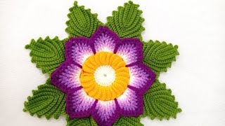 Como tejer las hojas a crochet para la FLOR N° 39 paso a paso para caminos de mesa y tapetes [upl. by Ailedo]