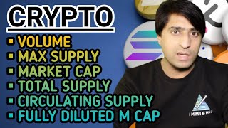 What is Market cap  Circulating Supply  Max supply  Fully diluted cap  volume  crypto basics [upl. by Euqinehs]