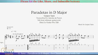 G Sanz  Paradetas in D Major  for Classical Guitar with Tab [upl. by Nihcas]