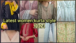 Latest women kurta style  2024 ladies kurta design [upl. by Ardnassak]