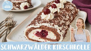 Schwarzwälder Kirschrolle 🍰🍒  Omas Klassiker  Biskuitrolle  Einfach Backen [upl. by Howes]