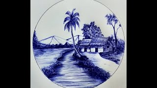 Easy and simple scenery drawing with pen sketch  How to draw easy scenery for beginners [upl. by Nitram]