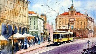 Watercolor cityscape paintingstreet painting demonstrations [upl. by Notffilc721]