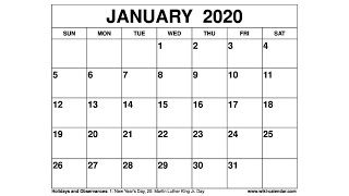 Free Printable January 2020 Calendar  WikiCalendarCom [upl. by Milan606]