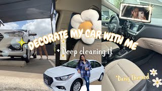 DECORATE MY CAR WITH ME🌼  deep cleaning it 🫧 [upl. by Ydoj]