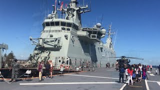 Tour of HMAS Adelaide navy war ship POV with army amp navy tank and helicopter boat [upl. by Fokos]