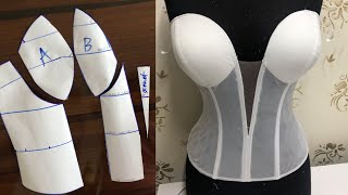 How to make Deep Neckline Corset Bustier Base Plunging  Pattern drafting Beginners friendly [upl. by Adamson]