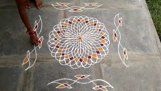 Padma kamala kolam  Padmam muggulu  Padma kolam with borders  Freehand kolam [upl. by Elliot807]