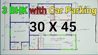 3045 house plan with car parking  1350 sqft house design [upl. by Cariotta]