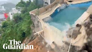 Moment pool collapses as Acapulco hit by landslides and floods in wake of Hurricane John [upl. by Siderf]