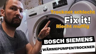 Bosch Siemens Wärmepumpentrockner  trocknet schlecht  Wäsche stinkt  Reinigung  Fix it [upl. by Javier]