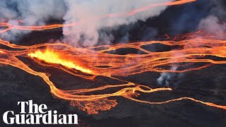 Hawaii volcano aerial footage shows Mauna Loa spewing lava [upl. by Jammin]