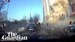 Moment explosion destroys restaurant in northern China [upl. by Shippee]