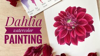 Dahlia watercolor painting tutorial 🌺 Step by Step Painting Process 🎨 Realistic Painting [upl. by Meelas]