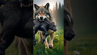 Wolf attack on black calf saved by mother cow calf wolf wildanimals petanimals motherslove [upl. by Aicirtak824]