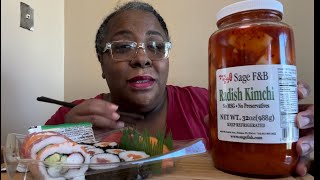 Trying Radish Kimchi for the first time review kimchi review fyp trending sushi [upl. by Aninahs209]