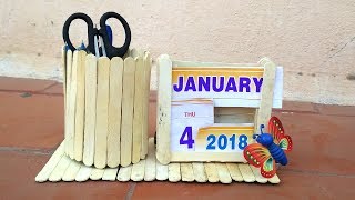 DIY Desk Organizer 2 in 1 Calendar amp Pen Holder Using Popsicle Sticks [upl. by Duffie]