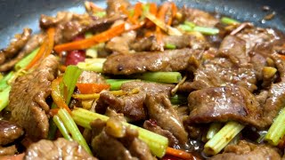 Delicious and tender Chinese Szechuan beef stirfried makes your mouth water  better than takeout [upl. by Sugar]