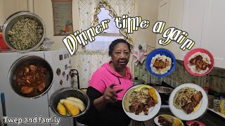 Debbie cooking brown stew chicken in sweet sauce callaloo rice N boil food [upl. by Atsyrt657]