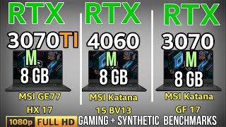 RTX 4060 LAPTOP VS RTX 3070 Ti LAPTOP VS RTX 3070 TI LAPTOP MSI Raider GH77 HX Gaming SyntheticTest [upl. by Duster]