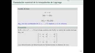 Formulación matricial de la interpolación de Lagrange   UPV [upl. by Eeliab]