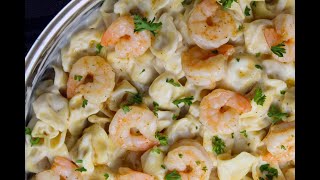 Cheesy Shrimp Tortellini Alfredo Skillet [upl. by Oznofla]