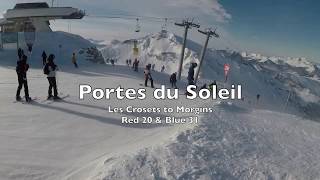 Portes du Soleil Ski Area  Les Crosets to Morgins  Red Run 20 amp Blue Run 31 [upl. by Caterina553]